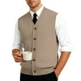 thumbnail image 1 of Resicozy Men's Sweater Vest Solid Color V Neck Sleeveless Knitted Button Down Cardigan Big and Tall Vest Light Brown 3XL, 1 of 6