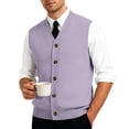 thumbnail image 1 of Resicozy Men's Sweater Vest Solid Color V-Neck Sleeveless Knitted Button Down Cardigan Big and Tall Vest Light Purple M, 1 of 6