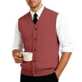 thumbnail image 1 of Resicozy Men's Sweater Vest Solid Color V-Neck Sleeveless Knitted Button Down Cardigan Big and Tall Vest Vermilion 3XL, 1 of 6