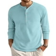 thumbnail image 1 of Resicozy Men's Waffle Henley Shirt Long Sleeve T-Shirt Stylish Casual Fashion Button Placket Slim Fit Tee Underwear Cyan 2XL, 1 of 8