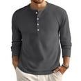 thumbnail image 1 of Resicozy Men's Waffle Long Sleeve Henley T-Shirt, Casual Button Down Shirts Crew Neck Lightweight Sweatshirts Basic Tee Dark Gray L, 1 of 8