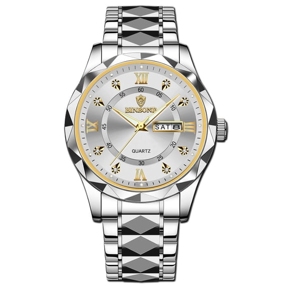 Resicozy Men's Wrist Watches Elegant Stainless Steel Strap Round Dial Quartz Watch with Day Date
