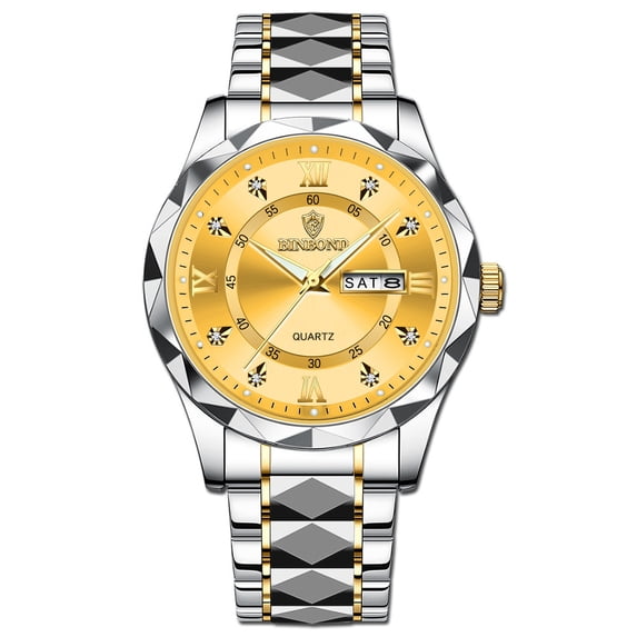 Resicozy Men's Wrist Watches Elegant Stainless Steel Strap Round Dial Quartz Watch with Day Date