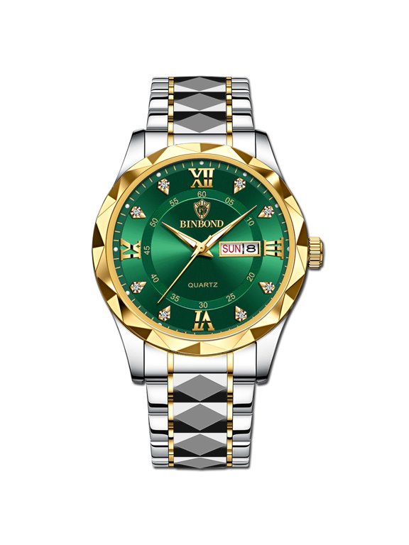 Men's Wrist Watches Elegant Stainless Steel Strap Round Dial Quartz Watch with Day Date