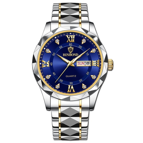 Resicozy Men's Wrist Watches Elegant Stainless Steel Strap Round Dial Quartz Watch with Day Date