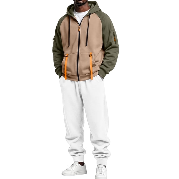 Resicozy Mens 2 Piece Sweatsuit Full Zip Hoodie and Sweatpant Casual Athletic Tracksuits Jogging Set Fall Winter Sets Army Green L