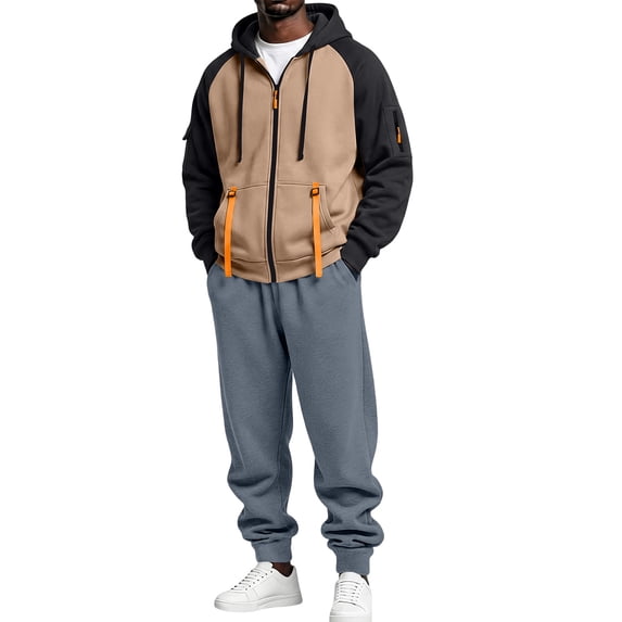 Resicozy Mens 2 Piece Sweatsuit Full Zip Hoodie and Sweatpants Casual Athletic Tracksuits Jogging Set Fall Winter Sets Khaki M