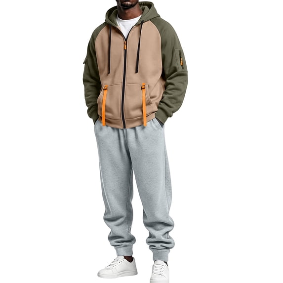 Resicozy Mens 2 Piece Sweatsuit Full Zip Hoodies and Sweatpants Casual Athletic Tracksuits Jogging Set Fall Winter Sets Army Green L