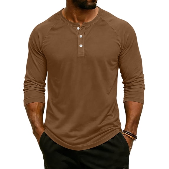 Resicozy Mens 3/4 Sleeve Tshirts Casual Henley Raglan Tops Classic Big and Tall Shirt Button Down Clothes Spring Summer Earthy Yellow 2XL