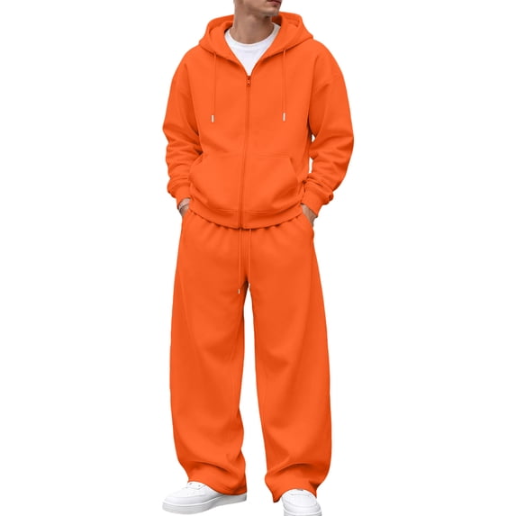 Resicozy Mens Activewear Two Piece Outfit Full Zip Hoodie with Long Pants Tracksuits Orange 3XL