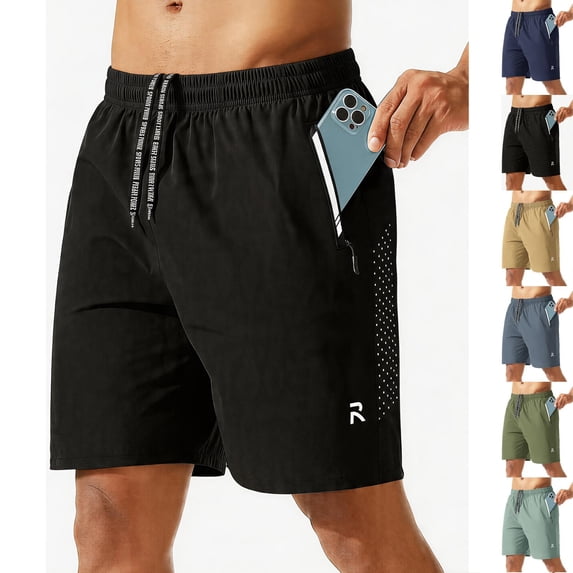 Resicozy Mens Athletic Running Shorts with Pockets Gym Workout Shorts Quick Dry Lightweight Sports Basketball Exercise Tennis Black XL