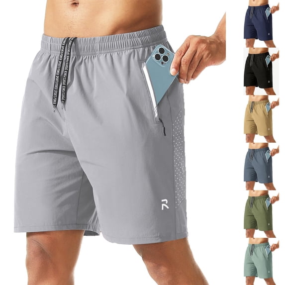 Resicozy Mens Athletic Running Shorts with Pockets Gym Workout Shorts Quick Dry Lightweight Sports Basketball Exercise Tennis Light Gray S