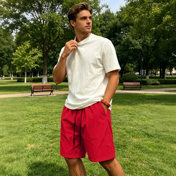 Resicozy Mens Athletic Shorts Quick Dry Elastic Waist Gym Workout Lightweight Stretch Shorts with Pockets Red M