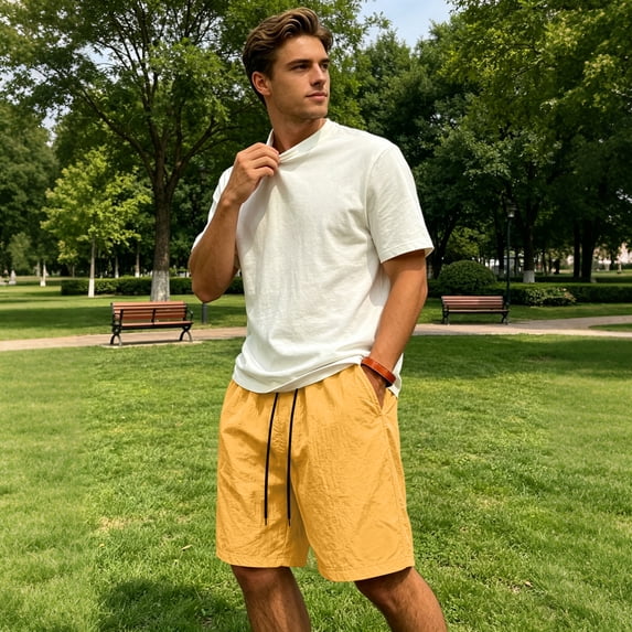 Resicozy Mens Athletic Shorts Quick Dry Elastic Waist Gym Workout Lightweight Stretch Shorts with Pockets Saffron M