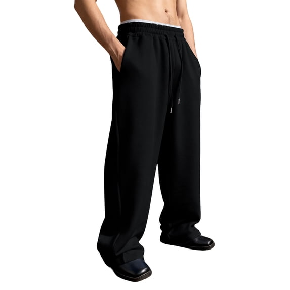 Resicozy Mens Baggy Sweatpants Baggy Casual Straight Wide Leg Sweat Pants Athletic Workout Gym Jogger with Pockets Black M