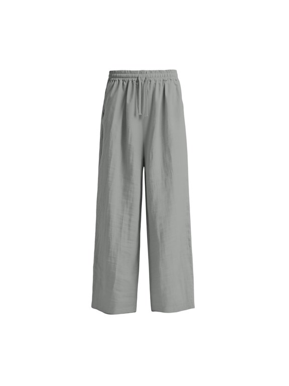 Mens Baggy Sweatpants Linen Wide Leg Elastic Waist Athletic Joggers Loose Lounge Pants with Pockets Light Gray 3XL