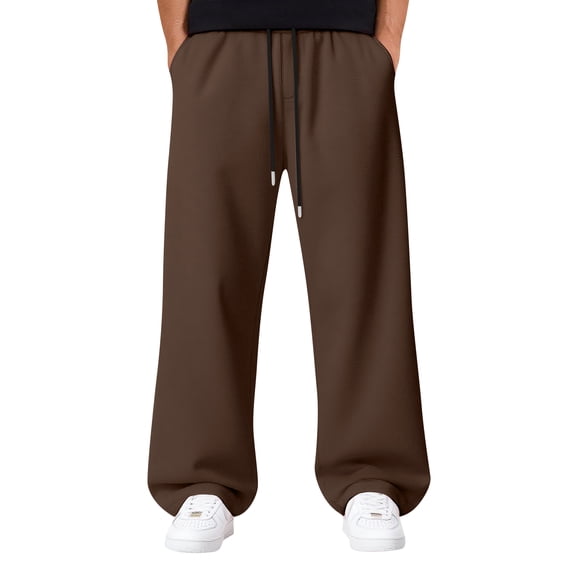 Resicozy Mens Baggy Sweatpants Wide Leg Lounge Sweat Pants with Pockets Big and Tall Uncuffed Solid Color Open Bottom Sweatpants Coffee S