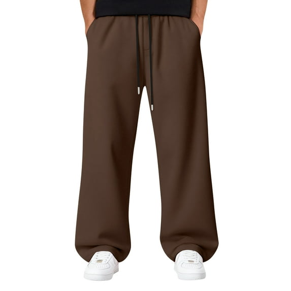 Resicozy Mens Baggy Sweatpants Wide Leg Lounge Sweat Pants with Pockets Big and Tall Uncuffed Solid Color Open Bottom Sweatpants Coffee XL