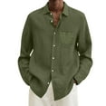 thumbnail image 1 of Resicozy Mens Button Down Shirts Cotton Linen Casual Long Sleeve Shirts Solid Collared Hippie Beach Tops with Pockets Army Green M, 1 of 3
