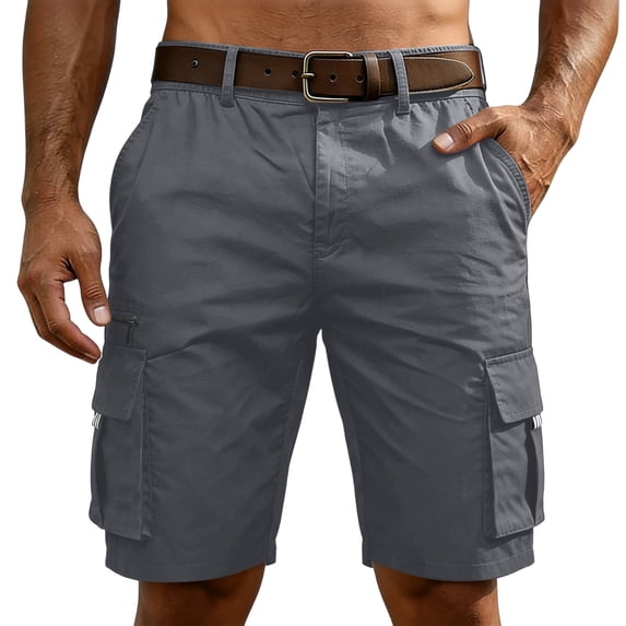 Resicozy Mens Cargo Pants Slim Fit Elastic Hiking Shorts Summer Above Knee Outdoor Cargo Shorts Multi Pockets Pull On Pant Dark Gray XL