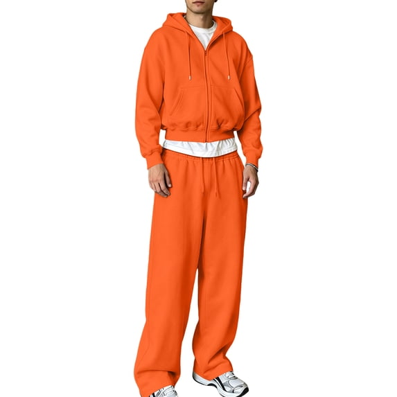 Resicozy Mens Casual 2 Piece Tracksuit Zip Hoodie and Baggy Wide Leg Sweatpants Athletic Lounge Sets Orange 3XL
