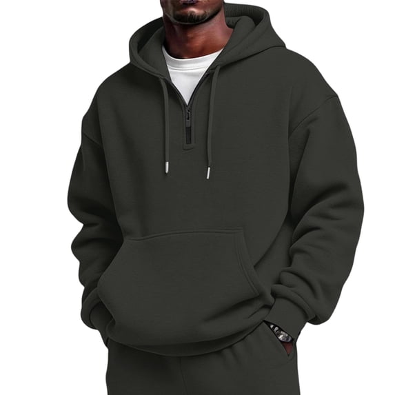 Resicozy Mens Casual Cotton Hoodies Drawstring Quarter Zip Pullover Sweatshirts with Pockets Dark Gray M