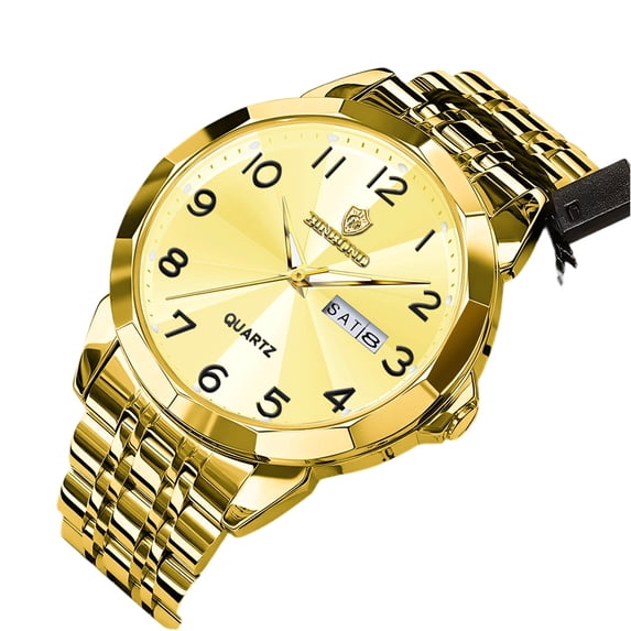 Resicozy Mens Casual Stainless Watchea Big Face Quartz Watch Classic Numeral Dial Dress Watches Gold