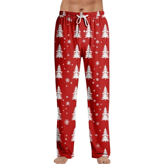 Resicozy Mens Christmas Pajama Pants Funny Xmas Printed Wide Leg Pant Holiday Pajamas with Pockets for Lounging Sleeping Party Red S