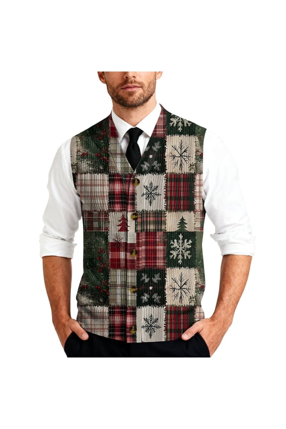 Mens Christmas Sweater Vest Funny Xmas Print Holiday Vests V Neck Casual Cardigan Vest Army Green S