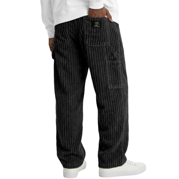 Resicozy Mens Corduroy Pants Wide Leg Elastic Waist Sweatpants Casual Baggy Vintage Work Trousers with Pocket Black XL