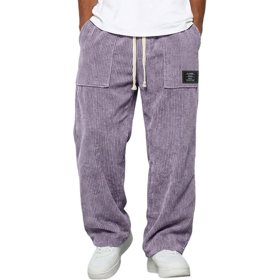 Resicozy Mens Corduroy Pants Wide Leg Fashion Casual Sweatpants Loose Fit Baggy Drawstring Elastic Waist Pant with Pockets Purple XL