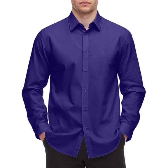 Resicozy Mens Dressy Shirts Long Sleeve Button Down Blouses Classic Solid Color Wrinkle-Free Formal Office Tops Shirt Purple S