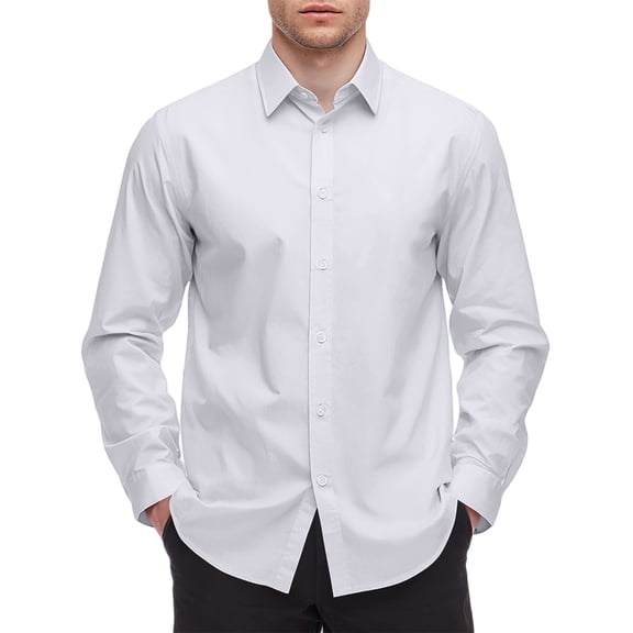 Resicozy Mens Dressy Shirts Long Sleeve Button Down Blouses Classic Solid Color Wrinkle-Free Formal Office Tops Shirt White XL