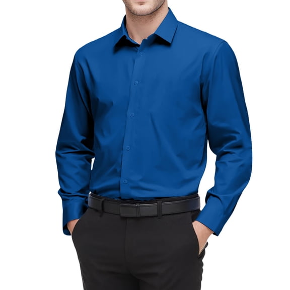 Resicozy Mens Dressy Shirts Long Sleeve Stretch Wrinkle Free Wedding Formal Business Button Down Solid Shirt Royal Blue XL