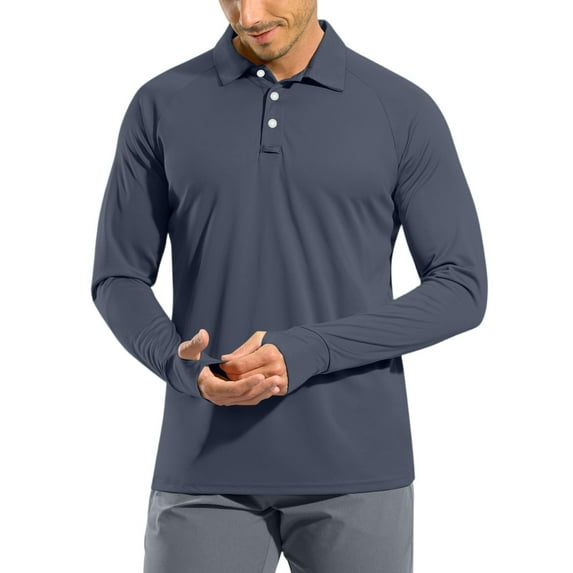 Resicozy Mens Fashion Polo Shirts Classic Long Sleeve Quick Dry Basic Button Tees Stylish Tops Golf Shirts Dark Blue 2XL