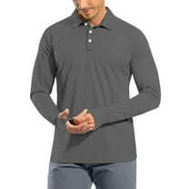 Resicozy Mens Fashion Polo Shirts Classic Long Sleeve Quick Dry Basic Button Tees Stylish Tops Golf Shirts Gray M