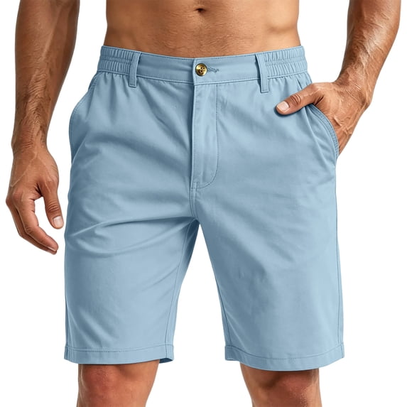 Resicozy Mens Flat Front Golf Shorts Casual Lightweight Solid Color Short with Pockets Stretch Light Blue S