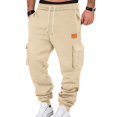 thumbnail image 1 of Resicozy Mens Fleece Cargo Sweatpants Casual Cotton Tapered Drawstring Athletic Workout Joggers Sweat Pants with Pockets Beige 2XL, 1 of 7