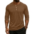 thumbnail image 1 of Resicozy Mens Henley 3/4 Length Sleeve Shirts Soft Button Tees Casual Fashion Solid Color T-Shirts Earthy Yellow M, 1 of 7