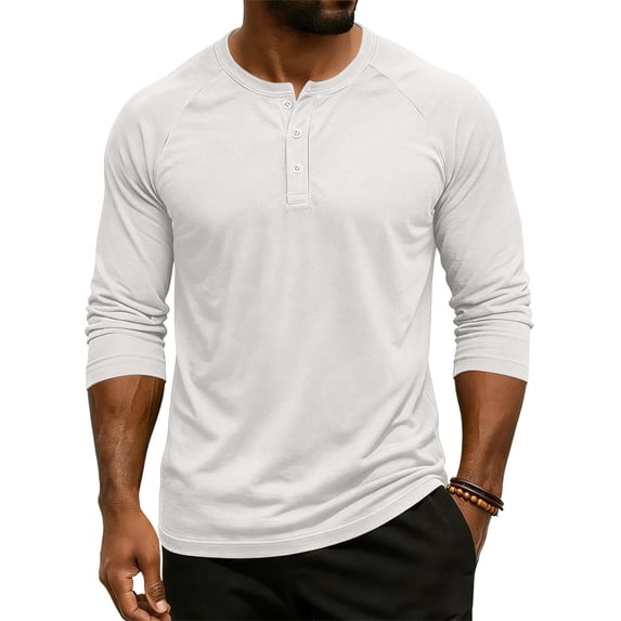 Resicozy Mens Henley 3/4 Length Sleeve Shirts Soft Button Tees Casual Fashion Solid Color T-Shirts White S