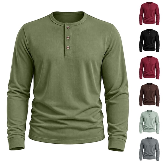 Resicozy Mens Henley Shirts Long Sleeve Casual T-Shirt Basic Lightweight Pullover Tees Army Green M