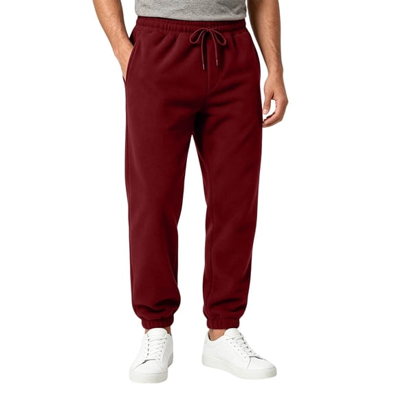 Resicozy Mens Jogger Sweatpants Wide Leg Cuffed Straight Pant Drawstring Elastic Waist Fleece Athletic Sweatpants with Pockets Wine XL