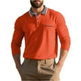 thumbnail image 1 of Resicozy Mens Long Sleeve Polo Shirts Classic Casual Button Solid Color Lightweight Collared Golf Shirt with Pocket Orange 2XL, 1 of 5