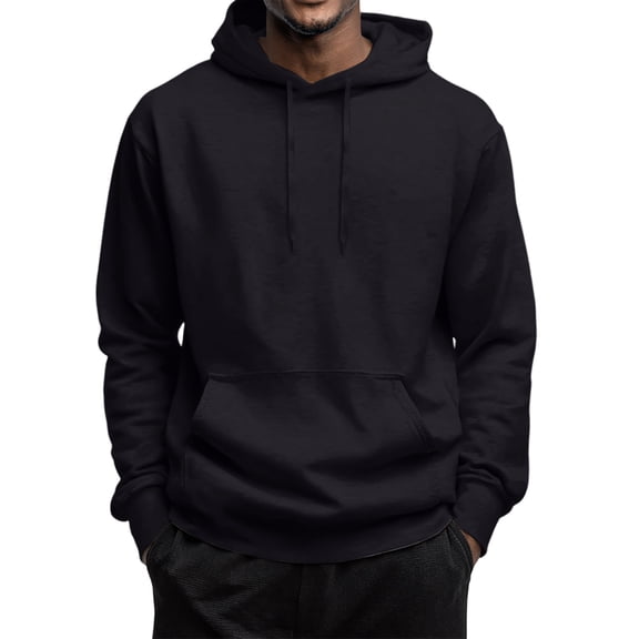 Resicozy Men's Hoodies Pullover Solid Color Hoodies Casual Long Sleeve Drawstring Hooded Sweatshirts with Pocket Black M
