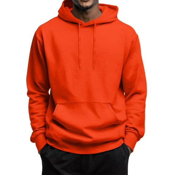 Resicozy Men's Hoodies Pullover Solid Color Hoodies Casual Long Sleeve Drawstring Hooded Sweatshirts with Pocket Vermilion L