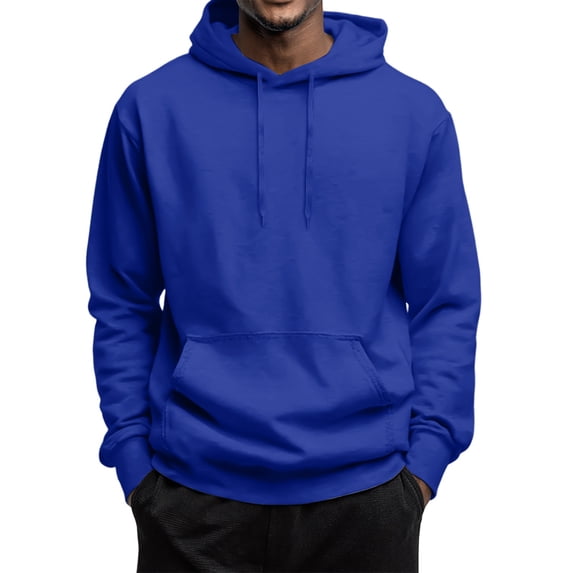 Resicozy Men Hooded Sweatshirt Casual Solid Color Long Sleeve Hoodies Pullover Fashion Drawstring Hoodie with Pocket Blue 2XL