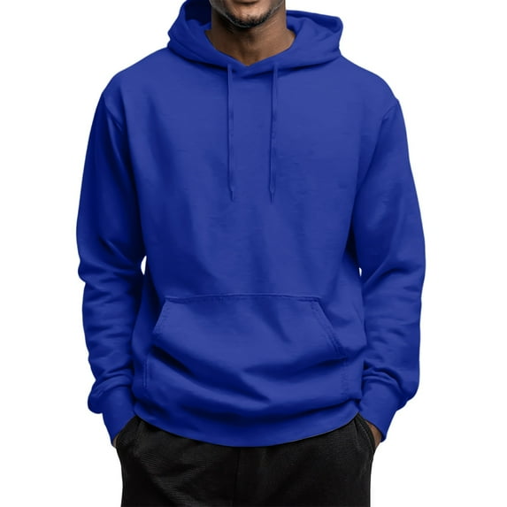 Resicozy Men Hooded Sweatshirt Casual Solid Color Long Sleeve Hoodies Pullover Fashion Drawstring Hoodie with Pocket Blue L
