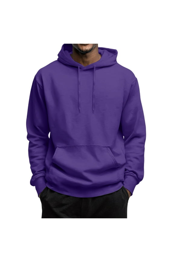 Mens Oversized Hoodies Collar Drawstring Hooded Sweatshirts Casual Plain Pullover Collar Long Sleeve Shirts Purple XL