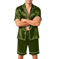 thumbnail image 1 of Resicozy Mens Pajamas Set Silk Satin Sleepwear Short Sleeve Button Pjs Set 2 Piece Loungewear with Pockets Dark Green S, 1 of 6