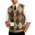 thumbnail image 1 of Resicozy Mens Plaid Vest V-Neck Sleeveless Casual Slim Fit Button Down Pullover Knitted Sweaters Coffee 5XL, 1 of 6